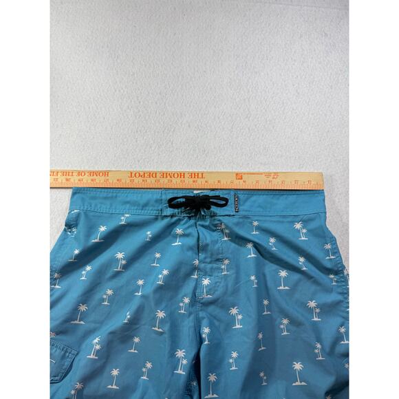 Maui & Sons Men Board Shorts Blue with Palm Trees Black Shark 4 Way Stretch 38 - Picture 9 of 14
